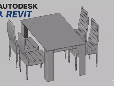 Modern Rectangular Dining Set  Revit Family 3D model