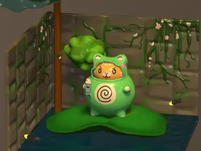 Cat in frog suit 3D model