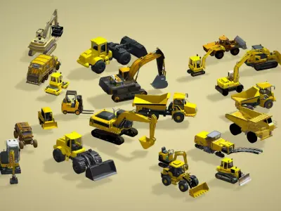Cartoon Yellow Construction Toy Vehicle 3D Model Assets Low-poly 3D model