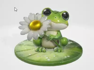 Cute Frog Holding Flower 3D Asset 3D model