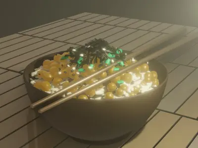 ikura bowl of food with chopsticks 3D model