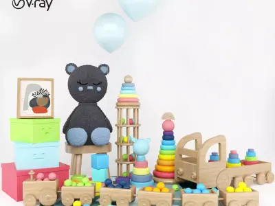 Kids toys set Low-poly 3D model