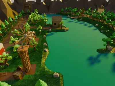 Village 19x Low-poly 3D model