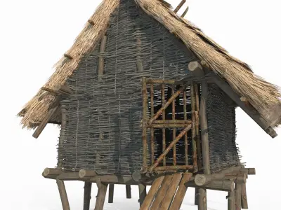 Medieval architecture thatched hut 3D model