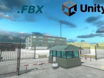 Military Base with airport Low-poly 3D model