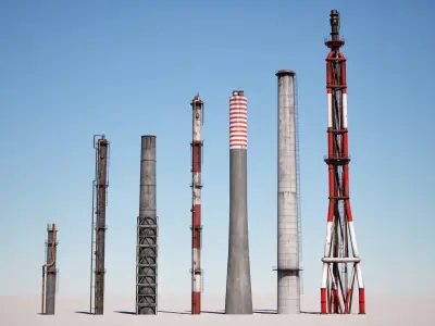 Industrial Chimney Pack Low-poly 3D model