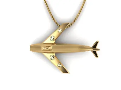 Pendants gold airplane with diamond in middle 3D print model