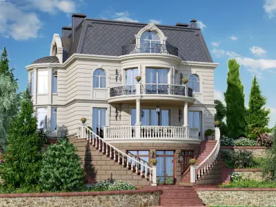 Classic facade of a private with decors 3D model