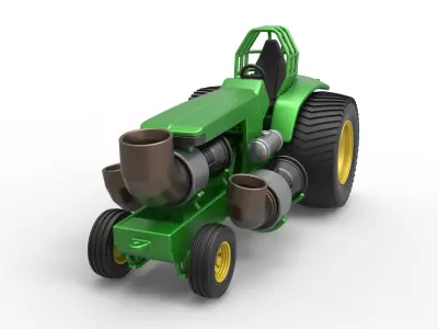 Pulling Tractor JD with 3 jet engines Scale 1 to 25 3D print model