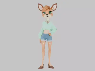 Furry Deer Fawn Bust Girl Anthro  Low-poly 3D model