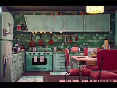 Stylized House Interior Free low-poly 3D model