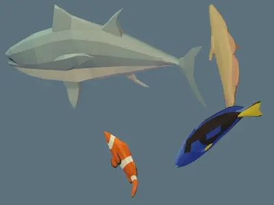 Low Poly Fish and orange Free low-poly 3D model