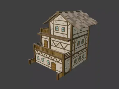 Tavern wooden house Low-poly 3D model