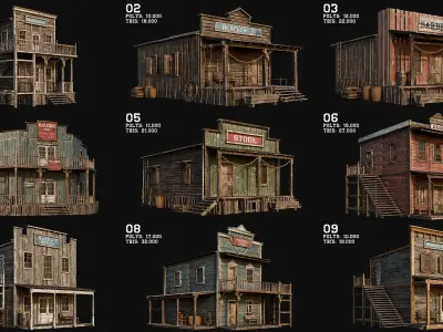 WILD WEST - 50 BUILDINGS 4K WESTERN PACK NEW Low-poly 3D model