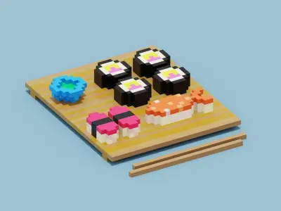 Voxel Sushi Low-poly 3D model