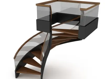 3D wooden stair Low-poly 3D model