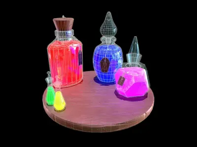 Stylized Set of Potions Low-poly 3D model