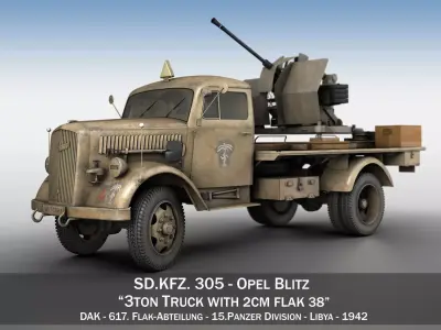 Opel Blitz with 2cm Flak 38 - DAK 3D model