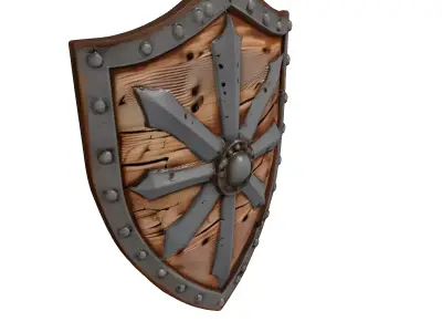 Damaged Wooden Shield with Iron Boss 3D model