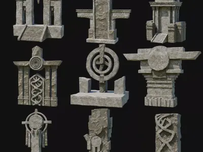 STONE MONUMENTS TOTEMS PORTAL GATE TOTEM ROCK ANCIENT COLLECTION Low-poly 3D model