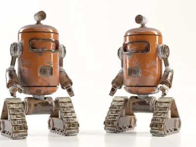 Stylized Vintage Robot with Tank Tracks  Game Ready 3D model