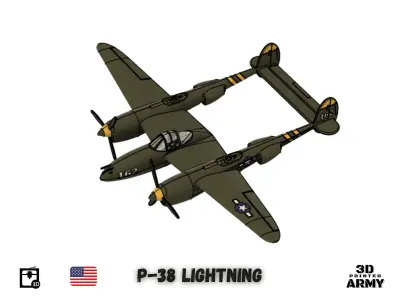 Lockheed P-38 Lightning -3D print  model 3D print model