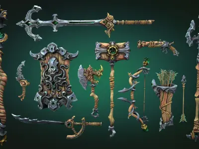 Coastal weapons collection Low-poly 3D model