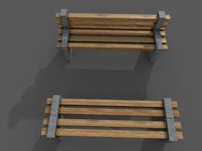 Bench and table Low-poly 3D model