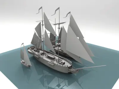 collection sailboats sailing ship Low-poly 3D model