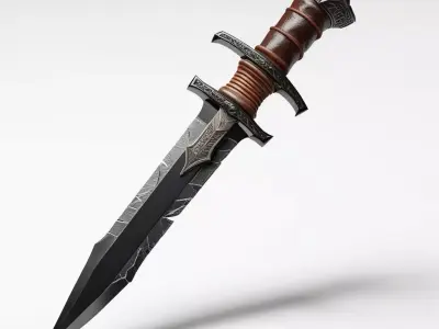 Cracked Obsidian Dagger with Leather Hilt 3D model