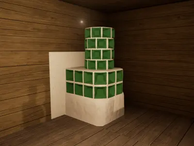 Late medieval tiled stove - variant B Low-poly 3D model