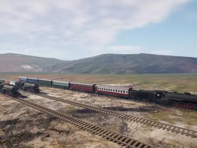 locomotive  animation passenger car with interior Low-poly 3D model