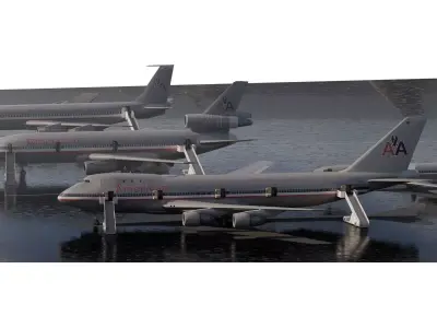 American airlines Boeing 747-100 DC-10-10 727-200  707-123B 3D model