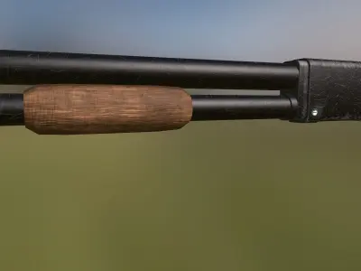 Shotgun 3D model wooden on grassy field Low-poly 3D model