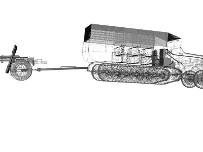 WW2 German Prime Mover Sdkfz 9 with Artillery in tow 3D model