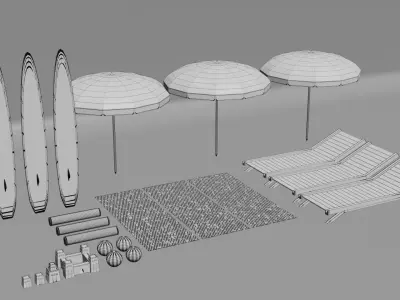 Beach Props Summer pack part 1 Stylized Low Poly 3D assets pack Low-poly 3D model