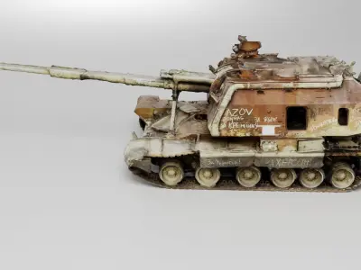 Destroyed 2S19 Msta 152 mm self-propelled howitzer 3D model