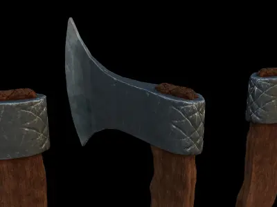 detailed realistic wooden ax 3D model