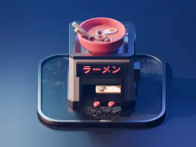 Stylized Isometric Ramen Shop - Sci-Fi Japanese Food Stall Low-poly 3D model