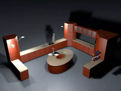 Kitchen with table and chairs Free 3D model