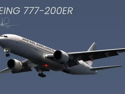 ANIMATED Boeing 777-200ER - Japan Airlines Livery 3D model