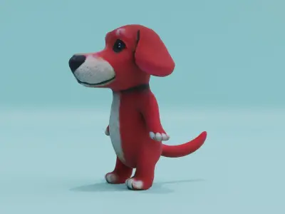 Red Puppy Baby Dog Cute Plush Toy A-Pose Free low-poly 3D model
