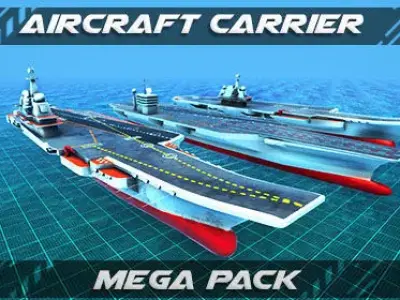 Aircraft Carrier Set Low-poly 3D model