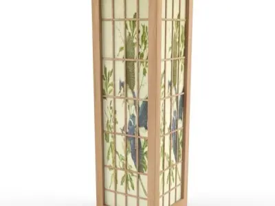 Asian Standing Lamp with Birds Pattern Gridded 3D model