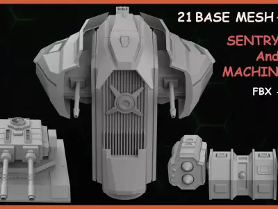 Fred BaseMeshes-SentryGuns MachinGuns Vol 1 Low-poly 3D model