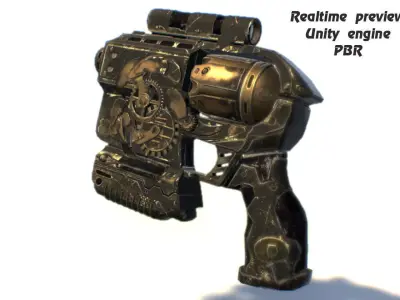 Steampunk gun revolver animated realtime UE4 Unity rigged PBR Low-poly 3D model