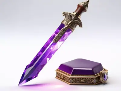 Glowing Crystal Dagger with Purple Gem 3D model