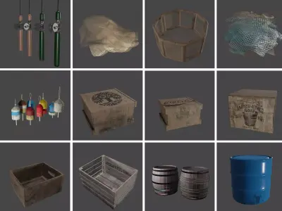 Fisher bundles and props Low-poly 3D model