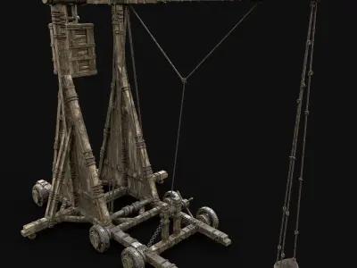 TREBUCHET CONSTRUCTION WAR MACHINE MEDIEVAL SIEGE ENGINE BATTLE Low-poly 3D model