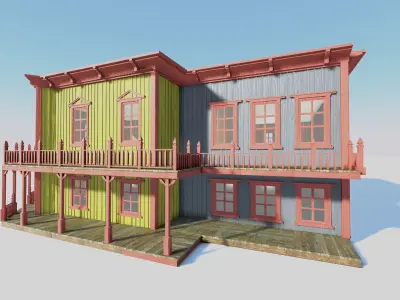 american wildwest cowboy saloon town building 3D model